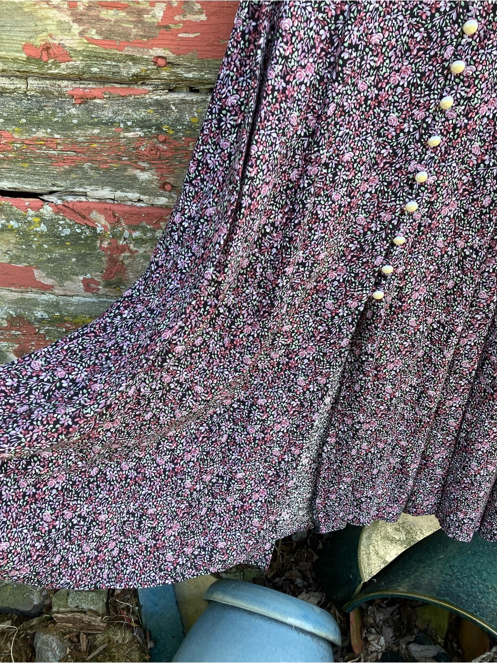 Paris Sport Club 90's Floral Button Front Maxi Dress Purple & Green Ditsy Floral - Picture 6 of 15